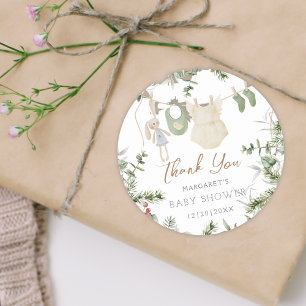 Sticker Rond Une Baby Shower Bohème Fille Hivernale Joyeuse