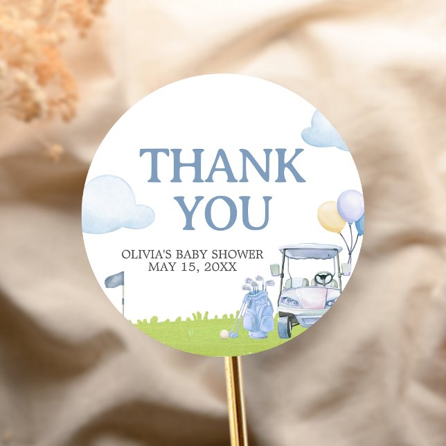 Sticker Rond Une Baby Shower de Golf Bébé Putter (Golf A Little Putter Baby Shower Sticker)