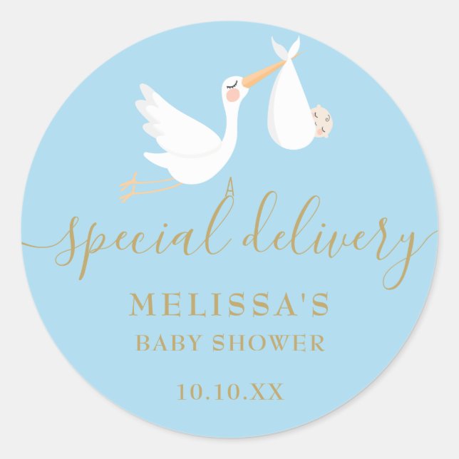 Sticker Rond Une Baby Shower/Distribution Spéciale Cigogne (Devant)