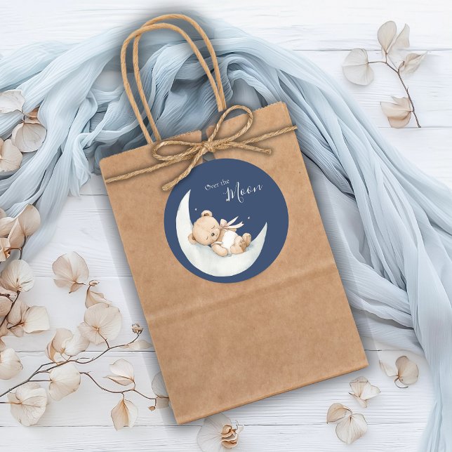 Sticker Rond Une Baby Shower Ours Bleu Lune (Créateur téléchargé)