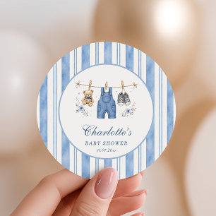 Sticker Rond Une Baby-Shower pour un Petit Garçon en Jean Bleu