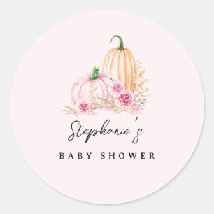 Sticker Rond Une Baby Shower Rose Citrouille
