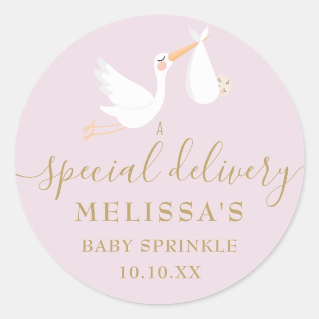 Sticker Rond Une Baby Shower / Sprinkle de cigogne de livraison (Devant)
