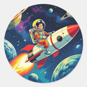 Sticker Rond Une bande dessinée style Boy on a Rocket in Space