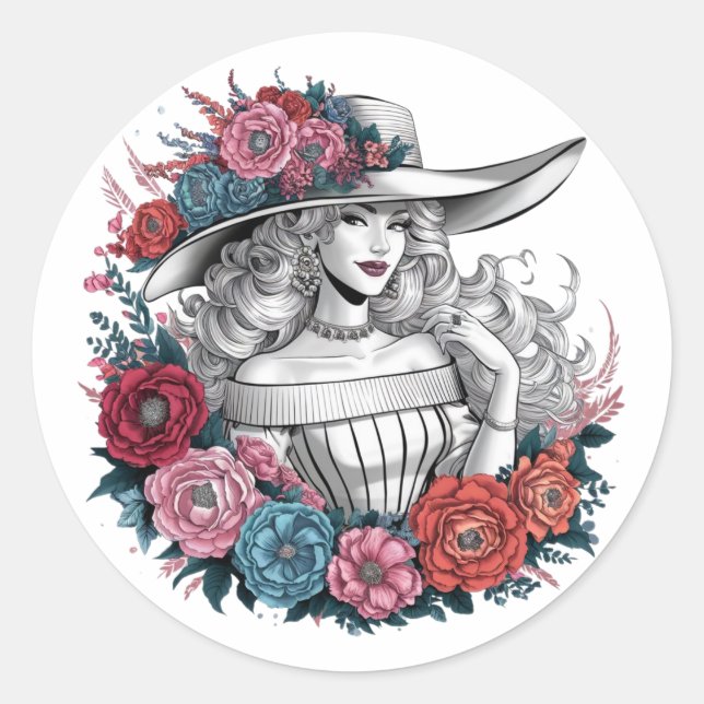 Sticker Rond Une belle femme (Devant)