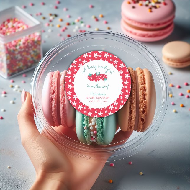 Sticker Rond Une Berry Sweet Girl Baby shower Fraise Floral (Créateur téléchargé)