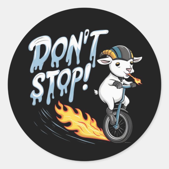Sticker Rond Une chèvre chevauchant un monocycle (Devant)