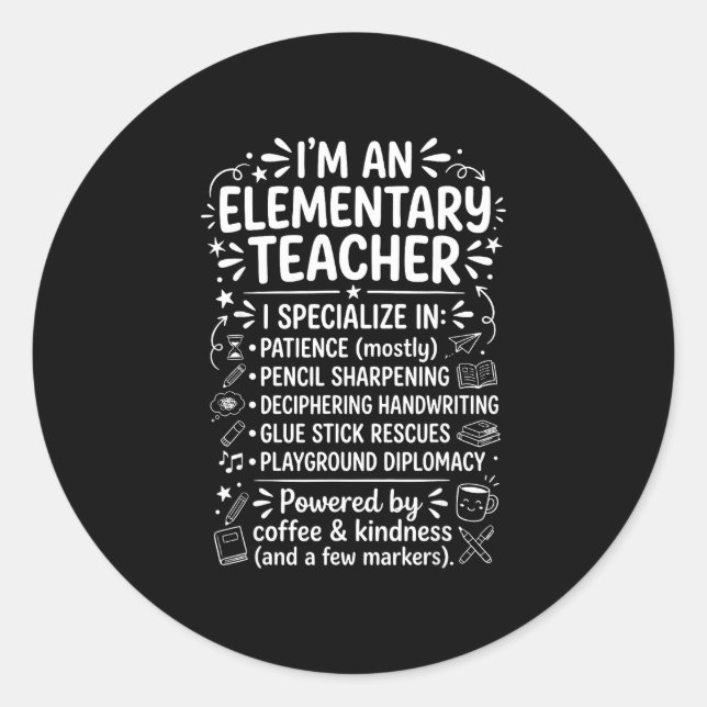 Sticker Rond Une citation d'enseignant élémentaire et école fan (Devant)