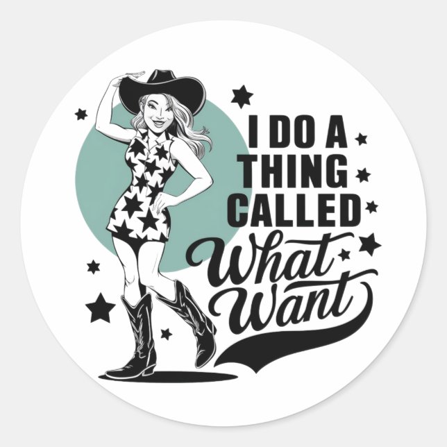 Sticker Rond Une cow-girl qui frappe une pose difficile (Devant)