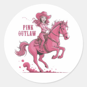 Sticker Rond Une cowgirl confiante à cheval