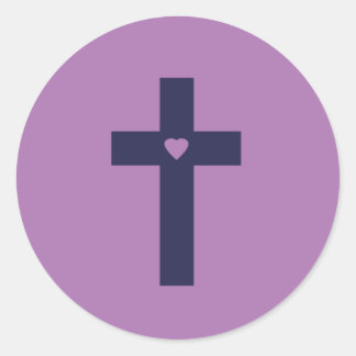 Sticker Rond Une croix avec un cœur