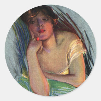 Sticker Rond Une dame provocatrice avec cerise