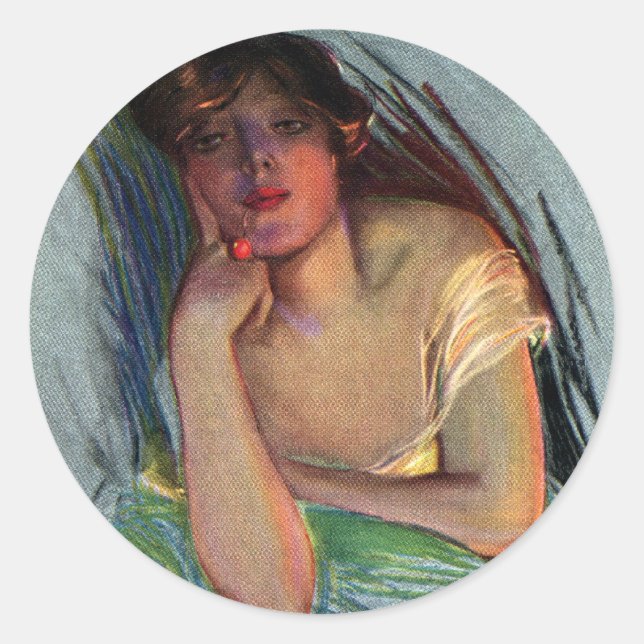 Sticker Rond Une dame provocatrice avec cerise (Devant)