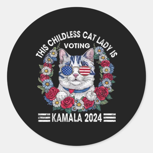Sticker Rond Une Dame Sans Enfant Vote Kamala Harris 2024 (Devant)