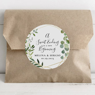 Sticker Rond Une douce fin à un nouveau début Mariage d'or