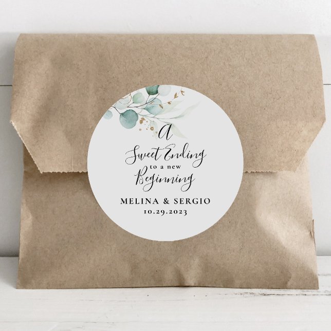 Sticker Rond Une douce fin à un nouveau début Mariage Gold Cla (Créateur téléchargé)