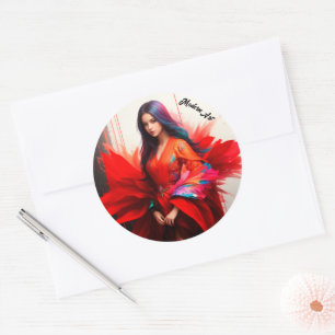 Sticker Rond Une femme asiatique kimono brune décoration art mo