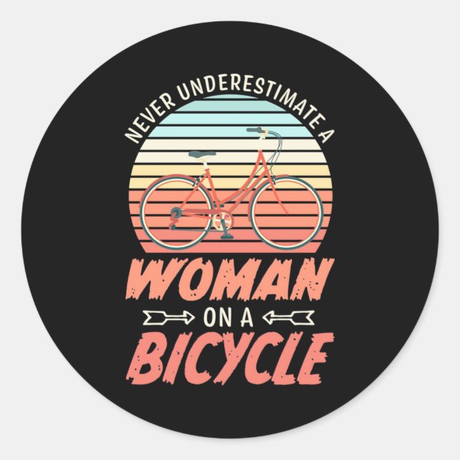 Sticker Rond Une Femme En Vélo (Devant)