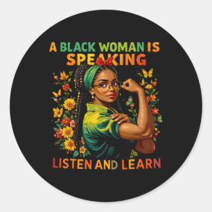 Sticker Rond Une Femme Noire Parle Écouter Histoire Noire Lun