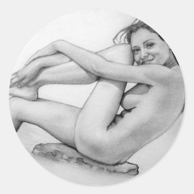 Sticker Rond Une femme nue se baigne (Devant)