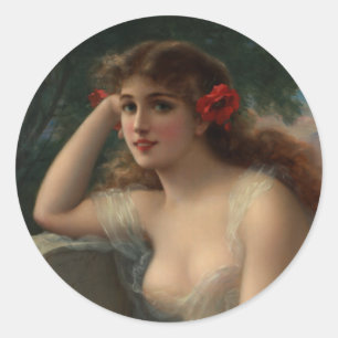 Sticker Rond Une fille avec un pavot