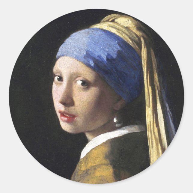 Sticker Rond Une fille avec une perle, Jan Vermeer (Devant)