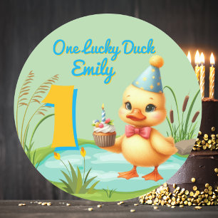 Sticker Rond Une fille de canard chanceuse 1ère fête d'annivers