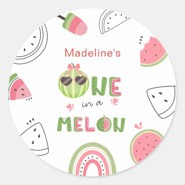 Sticker Rond Une fille née avec une pastèque pour son premier a (Devant)