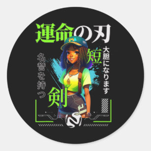 Sticker Rond Une Fille Qui Aime Anime Black Girl Game Lovers