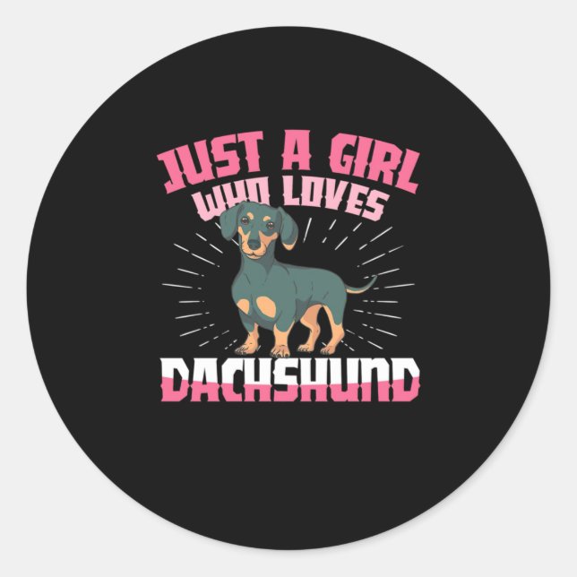 Sticker Rond Une fille qui aime Dachshund (Devant)