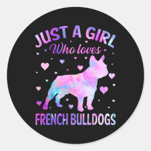 Sticker Rond Une fille qui aime français Bulldogs chien amusant