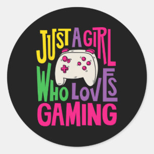 Sticker Rond Une Fille Qui Aime Jouer Drôle Joueur Vidéo Jeu Lo