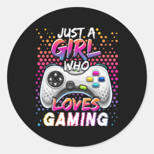 Sticker Rond Une Fille Qui Aime Jouer Jeu Vidéo Anniversaire Do