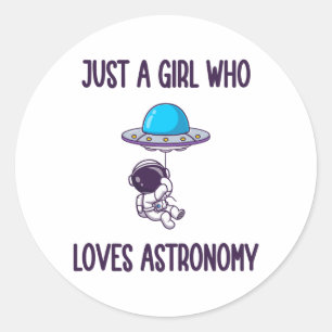 STICKER ROND UNE FILLE QUI AIME L'ASTRONOMIE