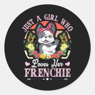 Sticker Rond Une fille qui aime son Français Bulldog 1