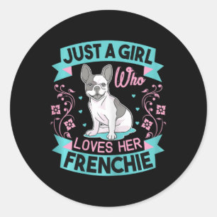 Sticker Rond Une Fille Qui Aime Son French Bulldog Français