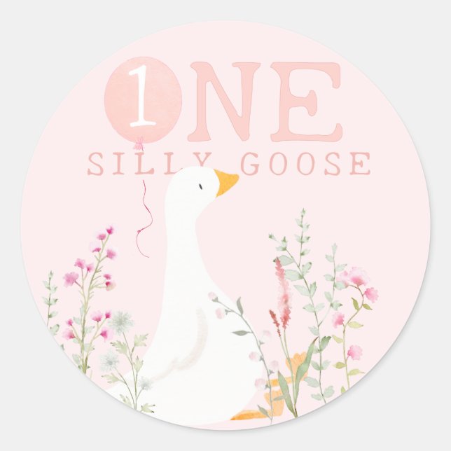 Sticker Rond Une fille rose d'oie sotte 1er anniversaire (Devant)