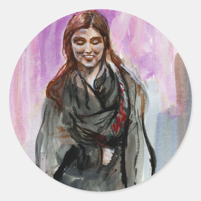 Sticker Rond Une fille souriante en noir (Devant)