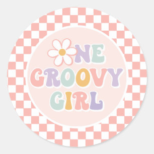 Sticker Rond Une fille Super Pink Daisy Checker