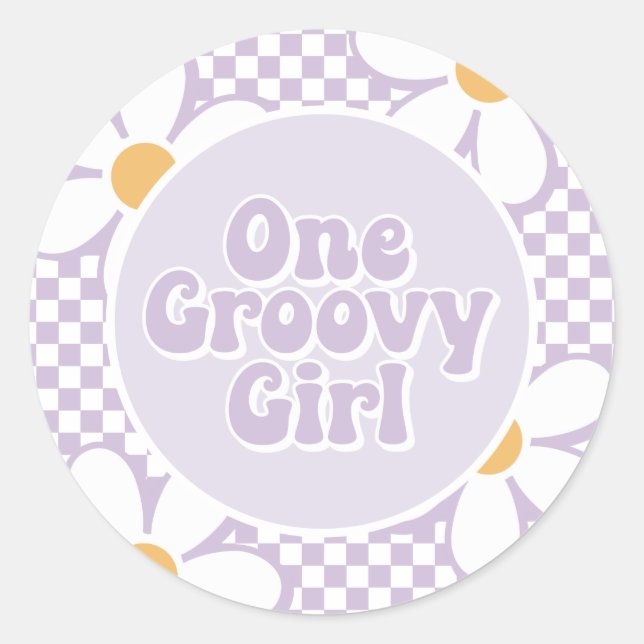 Sticker Rond Une fille super Purple Daisy Checker (Devant)