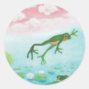 Sticker Rond Une Grenouille S'Enfonce Dans L'Étang Illustration