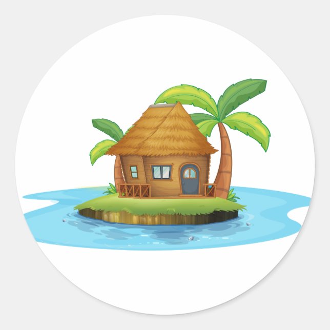 Sticker Rond Une île avec une petite hutte de nipa (Devant)