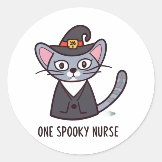 Sticker Rond Une infirmière Éffrayante Chat - Fêtes Félines pou (Devant)