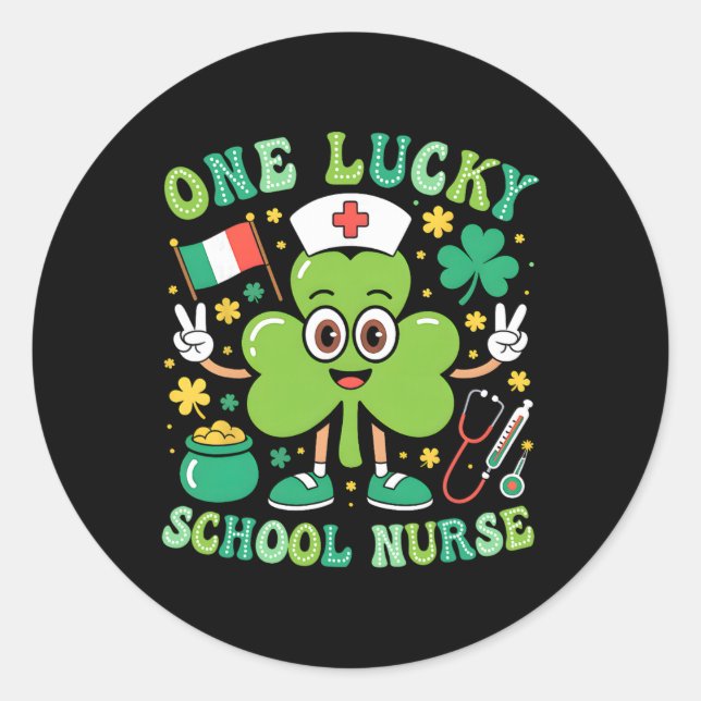 Sticker Rond Une infirmière scolaire chanceuse Saint-Patrick Sh (Devant)