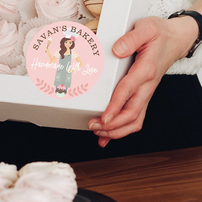 Sticker Rond Une Jolie Femme Moderne Douce Boulangerie Fabriqué (Créateur téléchargé)