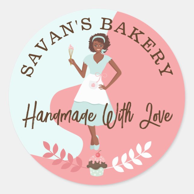 Sticker Rond Une Jolie Femme Moderne Douce Boulangerie Fabriqué (Devant)