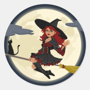 Sticker Rond Une jolie sorcière