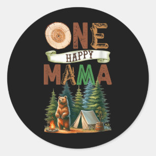 Sticker Rond Une joyeuse campeuse maman premier anniversaire ou