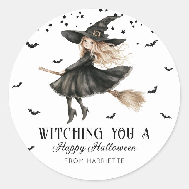 Sticker Rond Une joyeuse sorcière d'Halloween (Devant)