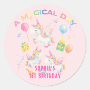 Sticker Rond Une licorne magique Invitation d'anniversaire
